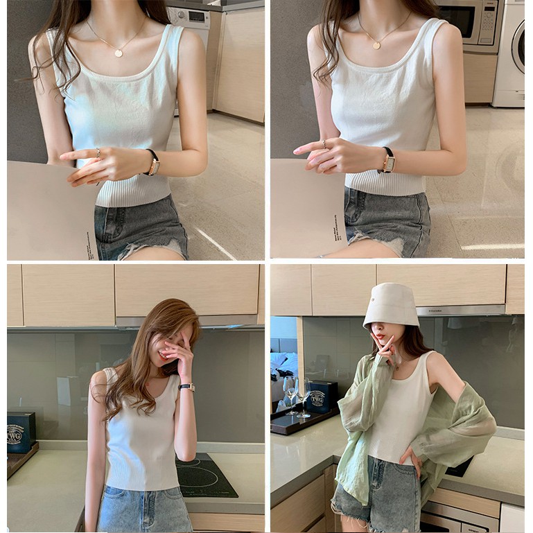 [HÀNG XỊN GIÁ RẺ] Áo 2 dây mùa hè croptop cổ tròn bản to nhiều màu phối áo khoác mỏng cuốn hút