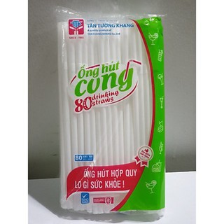 Ống hút nhựa trắng đầu cong gập 1 bịch 80 ống