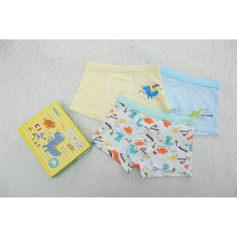 Set 3 Quần Lót Trẻ Em Dạng Boxer Mẫu Khủng Long Xanh Dươnng