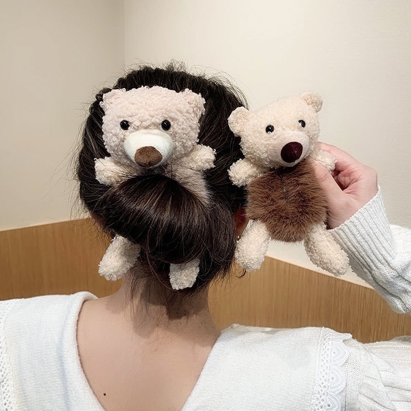 Dây Buộc Tóc Đính Nơ Hình Gấu Bông Mềm Mại Co Giãn Dành Cho Nữ