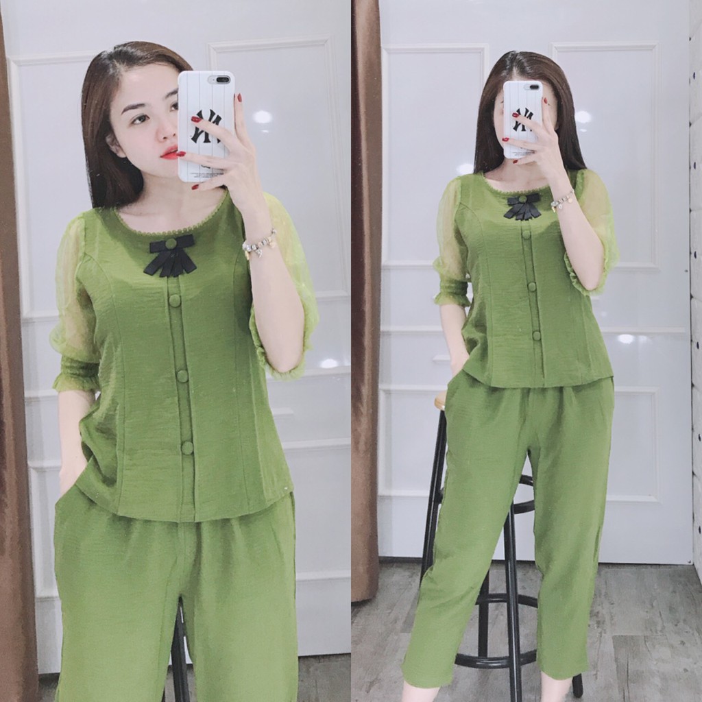 Đồ bộ mặc nhà dánh cho nữ chất liệu đũi mềm quảng châu siêu thấm hút mồ hôi-DUI85