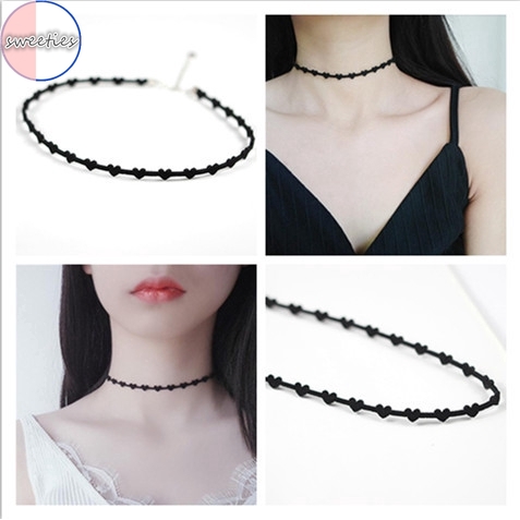 Vòng cổ choker màu đen phối mặt hình trái tim phong cách Hàn Quốc thời trang cao cấp