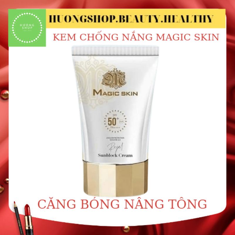 Kem chống nắng MAGIC SKIN với chỉ số SPF 50 và chỉ số PA ++++ chống lại các tia UV , ngăn ngừa lão hóa. 1 hộp 50ml.