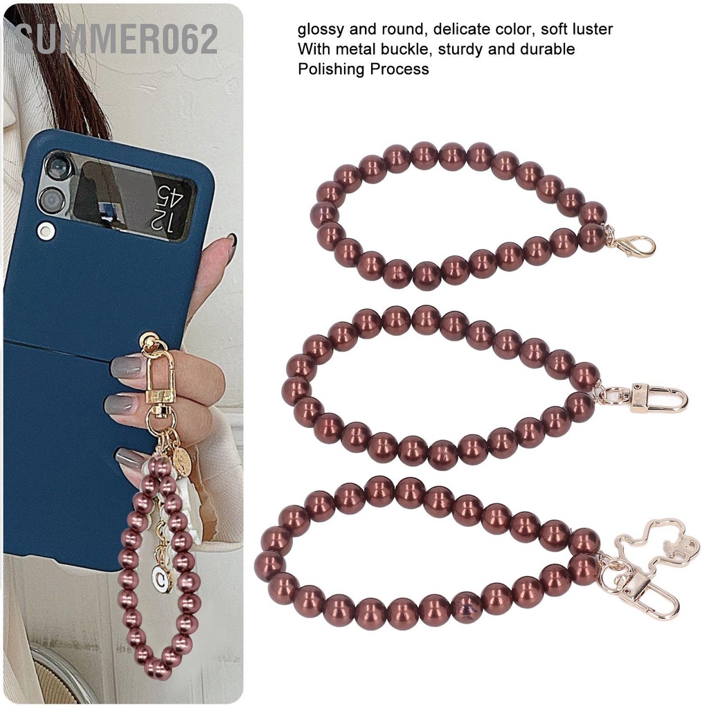 Summer062 3 chiếc Chuỗi điện thoại ngọc trai 12mm Ba kiểu dáng Màu sắc tinh tế Hộp đựng di động Ngọc móc chìa khóa với kim loại