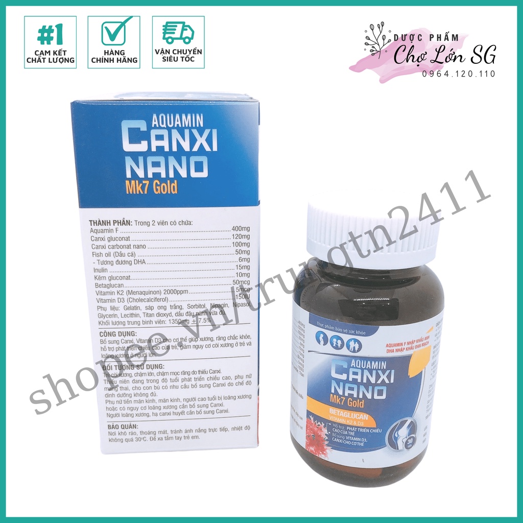 Viên uống AQUAMIN CANXI NANO MK7 GOLD bổ sung calci giúp chắc khỏe xương - Hộp 30 viên