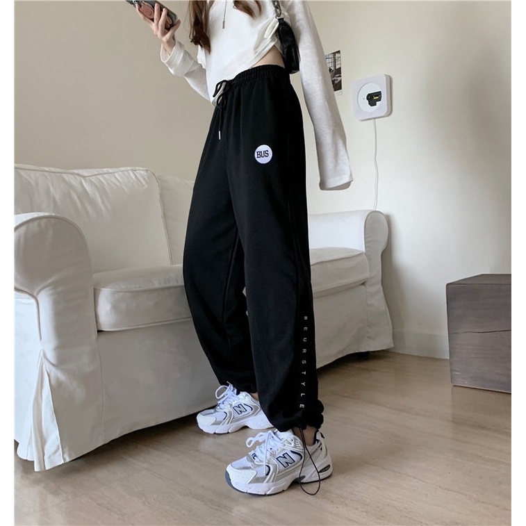 Quần nỉ jogger 🦋 thêu chữ BUS dáng suông thể thao ống rộng 3 màu chất vải cotton dày dặn mềm mịn