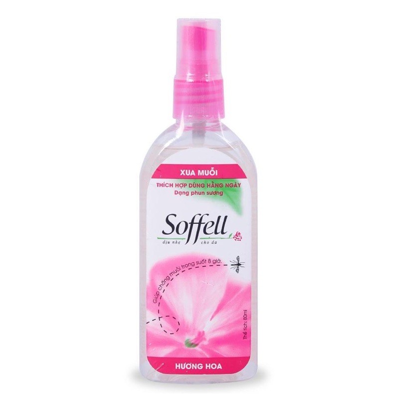 Xịt chống muỗi Soffell 80ml - Xua đuổi ngăn muỗi đốt, kéo dài 8 giờ (hương hoa / hương cam) [sofell, soffel, sofel]