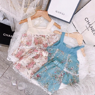 Bộ bé gái thô đũi thêu nổi viền ren XHN297