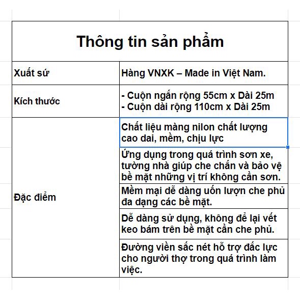 Cuộn nilon phủ đồ đạc che bụi, che sơn khi sơn phủ gầm bảo vệ chi tiết kích thước 55CMx25M vs 110CMx25M ĐNB