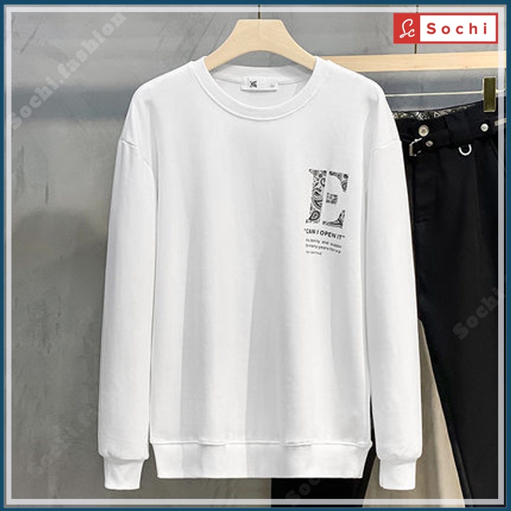 Áo thu đông Hàn Quốc, áo nam tay dài unisex nỉ mềm mịn bó sát in Chữ E mã SW.609