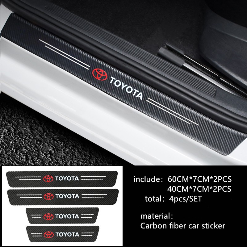 Set 4 Dải Dán Bậc Cửa Xe Hơi Bằng Sợi Carbon Cho Toyota Avanza Yaris Vios Highlander Corolla Camry TRD