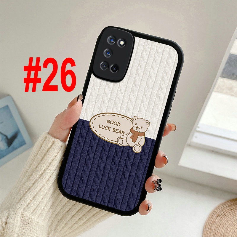 Stripe Casing OPPO Reno 7 Z 6 5 Pro 4G 5G A53 A33 A15 A15S A52 A72 A92 A7 A5S A12 A11K A9 A5 2020 F11 Reno7 Reno6 Reno5 Cartoon Good Luck Bear Lambskin Fine Hole Shockproof Soft Phone Case Cover KQ 25