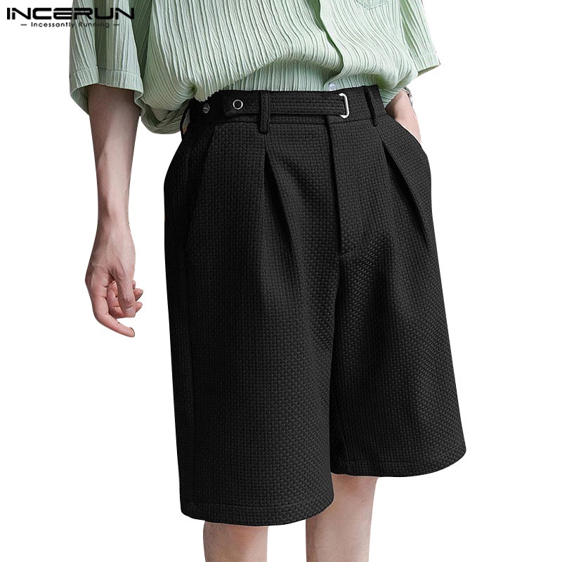 Quần short Incerun cạp cao ống rộng phong cách mùa hè cho nam
