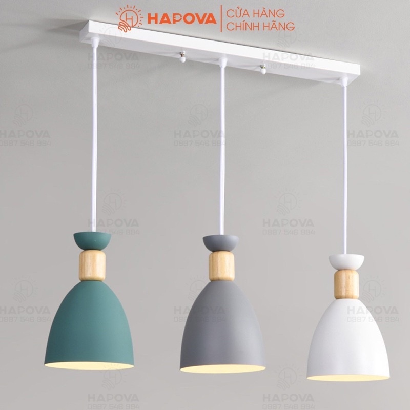 Bộ 3 Đèn thả trần HAPOVA HAROL 4567 chao 3 màu + Tặng kèm bóng AS Vàng