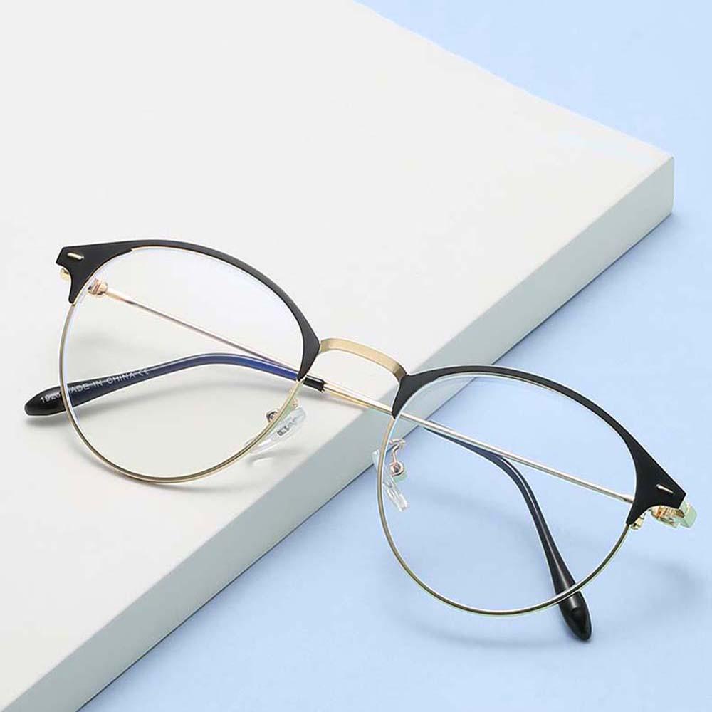 Mắt Kính Gọng Tròn Bằng Kim Loại Chống Ánh Sáng Xanh Không Vành Thời Trang Cho Nữ