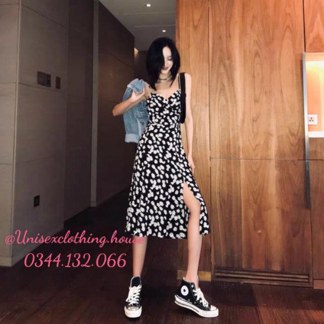[ Hàng Thiết Kế ] Váy Đầm Hoa Cúc Họa Mi Nơ Vai Dáng Dài Xẻ Tà Xu Hướng Hè Thu 2020 (Kèm ảnh thật) | BigBuy360 - bigbuy360.vn