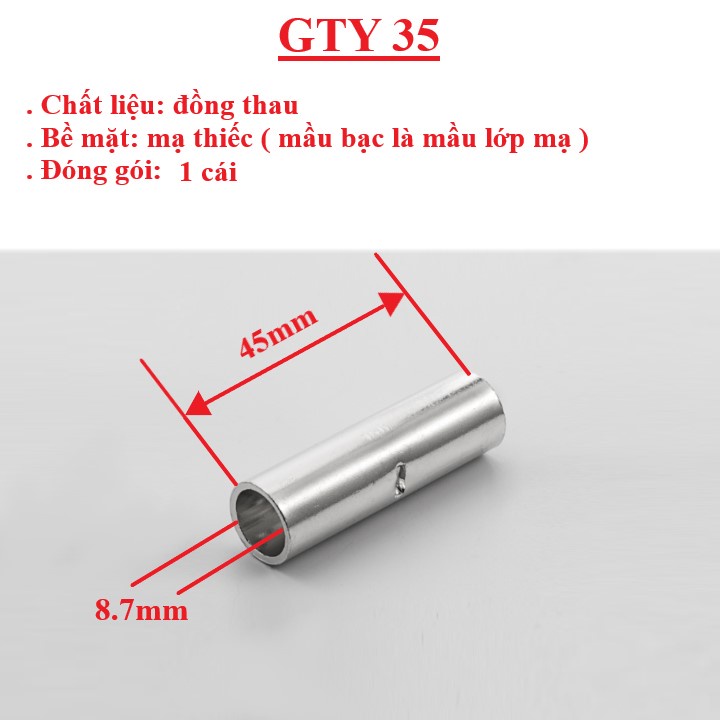 Đầu cos dây điện nối thẳng, đầu cốt  ống đồng bấm dây 16mm 35mm GTY 16, GTY 35, cút nối dây điện