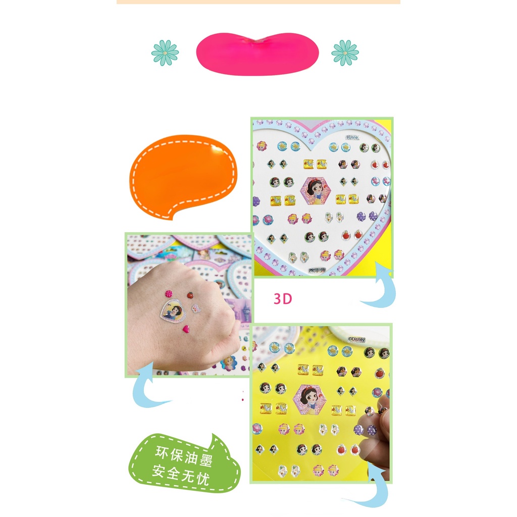 Miếng dán hình xăm chủ đề công chúa/nhân vật hoạt hình Disney dành cho bé hiệu ứng pha lê