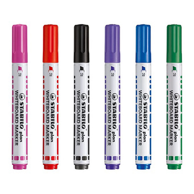 Bộ 6 Bút viết bảng đầu vuông STABILO plan WHITEBOARD MARKER (WM643-6C)