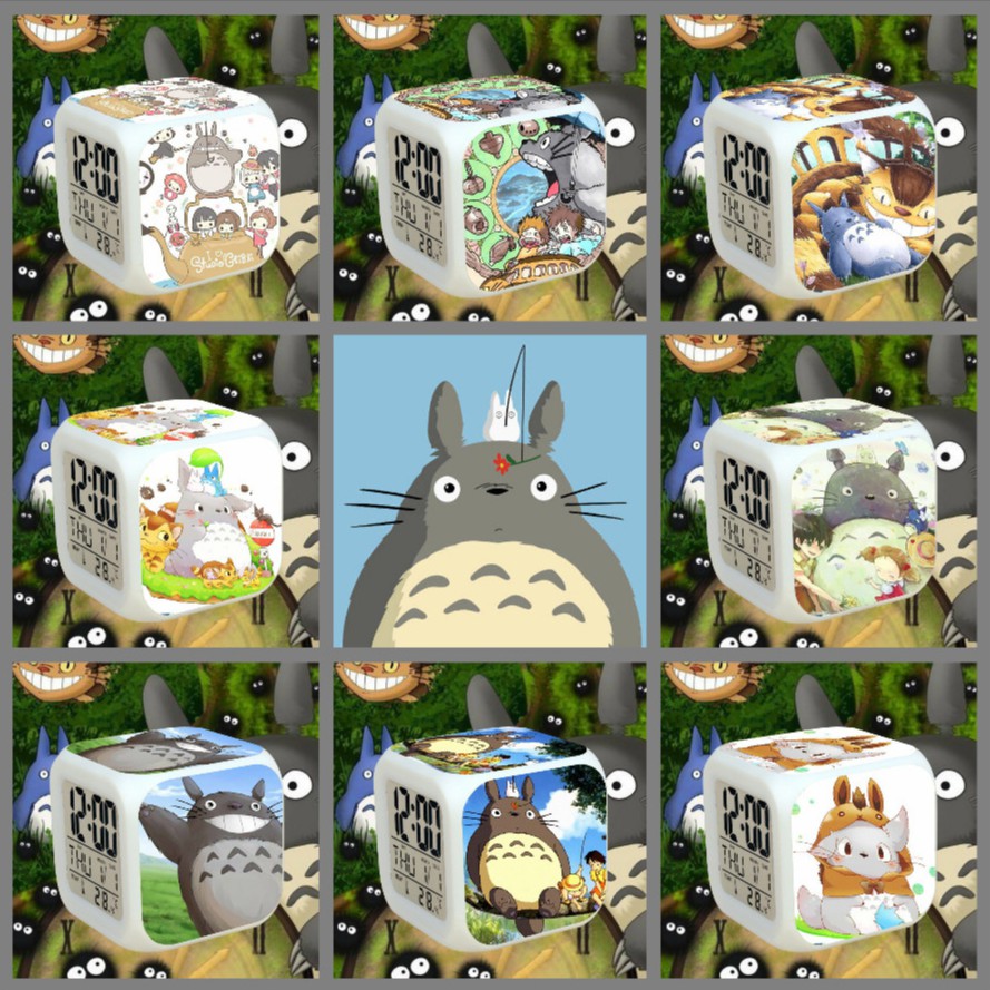 Đồng hồ báo thức để bàn in hình MY NEIGHBOR TOTORO đèn LED đổi màu anime chibi tiện lợi xinh xắn