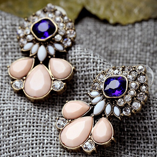 Cặp khuyên tai đính đá quý nhân tạo phong cách cổ điển sang trọng dành cho nữ