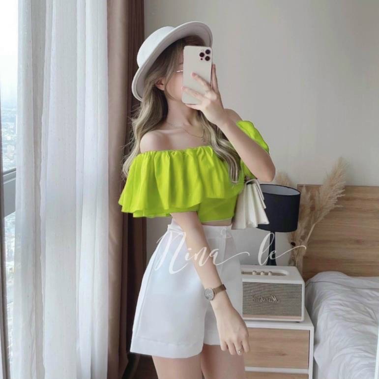 Set Áo Trễ Vai Nhún Bèo Và Quần Ngắn Xinh Xắn Rose Fashion