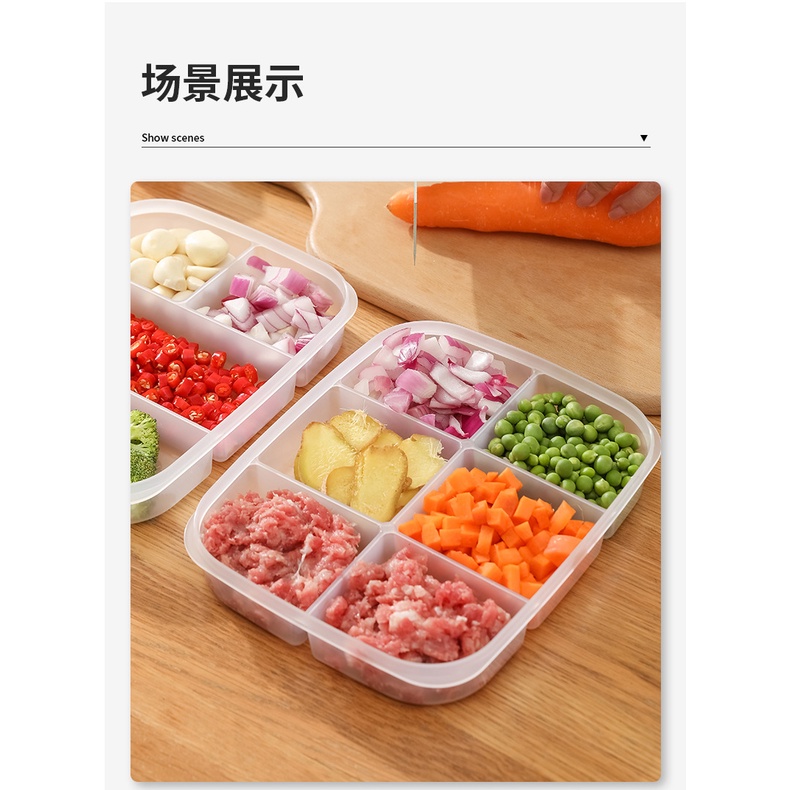 Hộp nhựa đựng thực phẩm chia ngăn để tủ lạnh có nắp Hộp để rau củ quả Khay đựng thức ăn bảo quản nguyên liệu tươi ngon