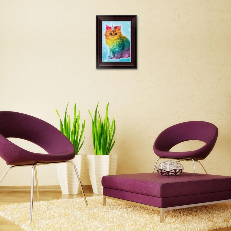 Tranh Thêu Chữ Thập Đính Đá Kim Cương 5D DIY Hình Vẽ Mèo Nhiều Màu Sắc