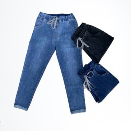 Quần baggy jean nữ mẫu cào nhẹ hàng co giãn lưng thun lật lai
