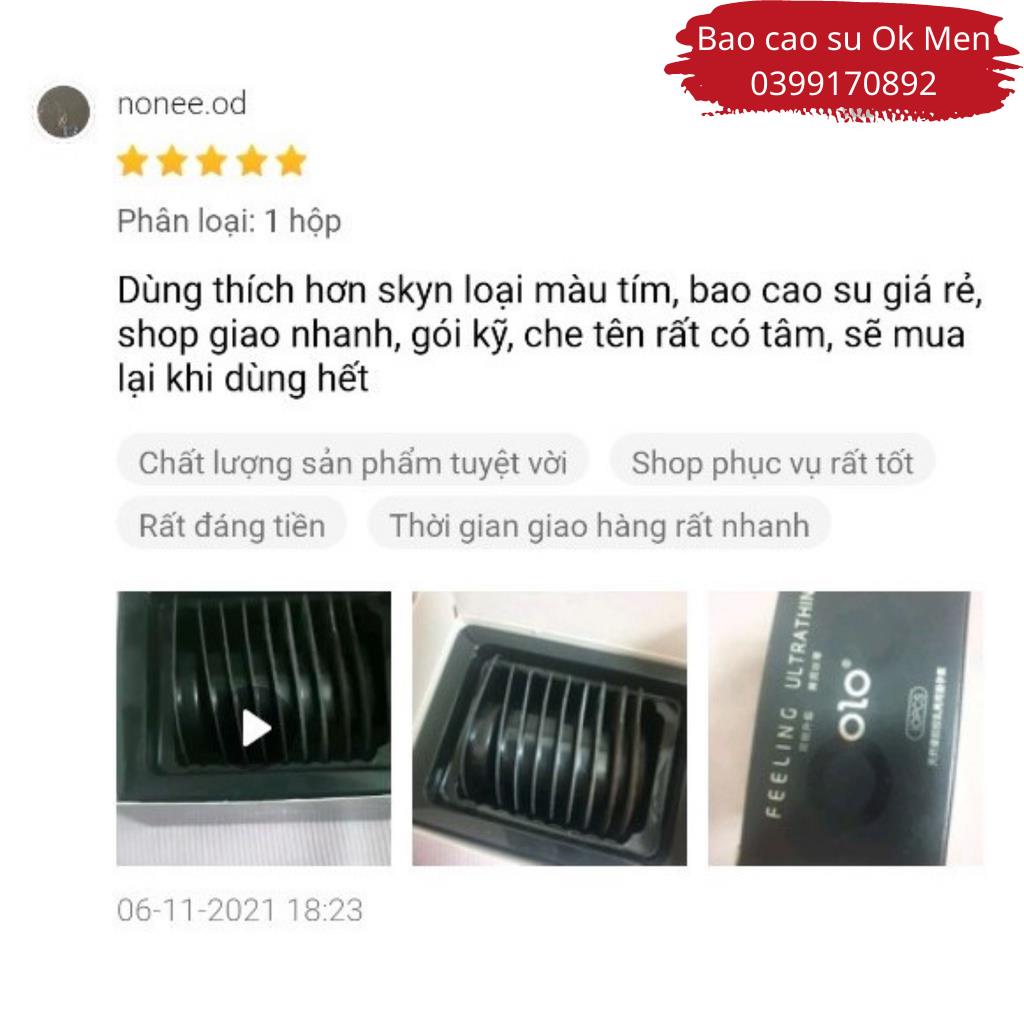 Bao cao su OLO 001 đen Feeling Ultrathin, bcs siêu mỏng, trơn hộp 10 BCS