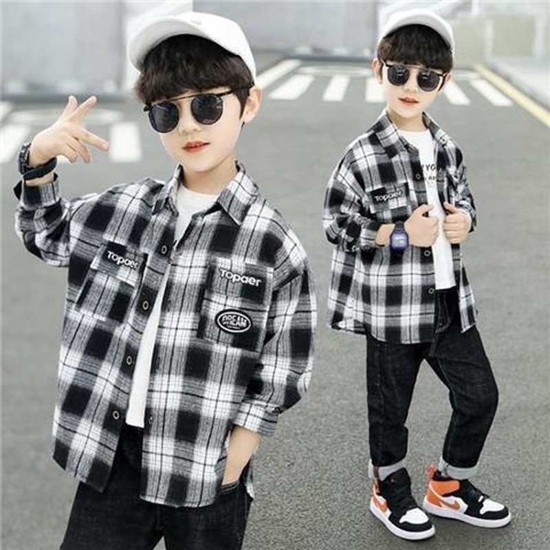 Áo Sơ Mi Tay Dài Họa Tiết Kẻ Sọc Bằng Cotton Thiết Kế Mới Thời Trang Cho Bé Trai