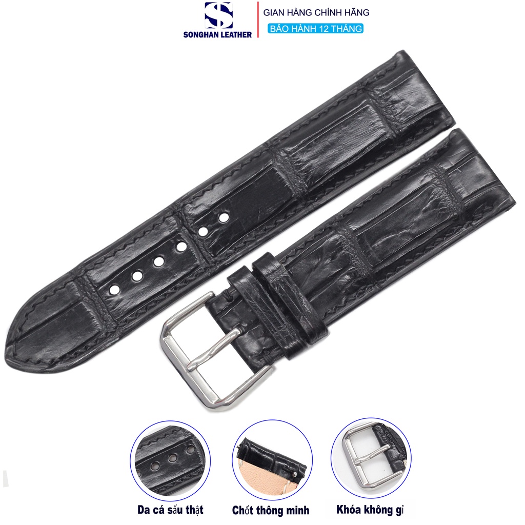 Dây da đồng hồ da cá sấu Handmade, dây da cá sấu cao cấp may tay tỉ mỉ