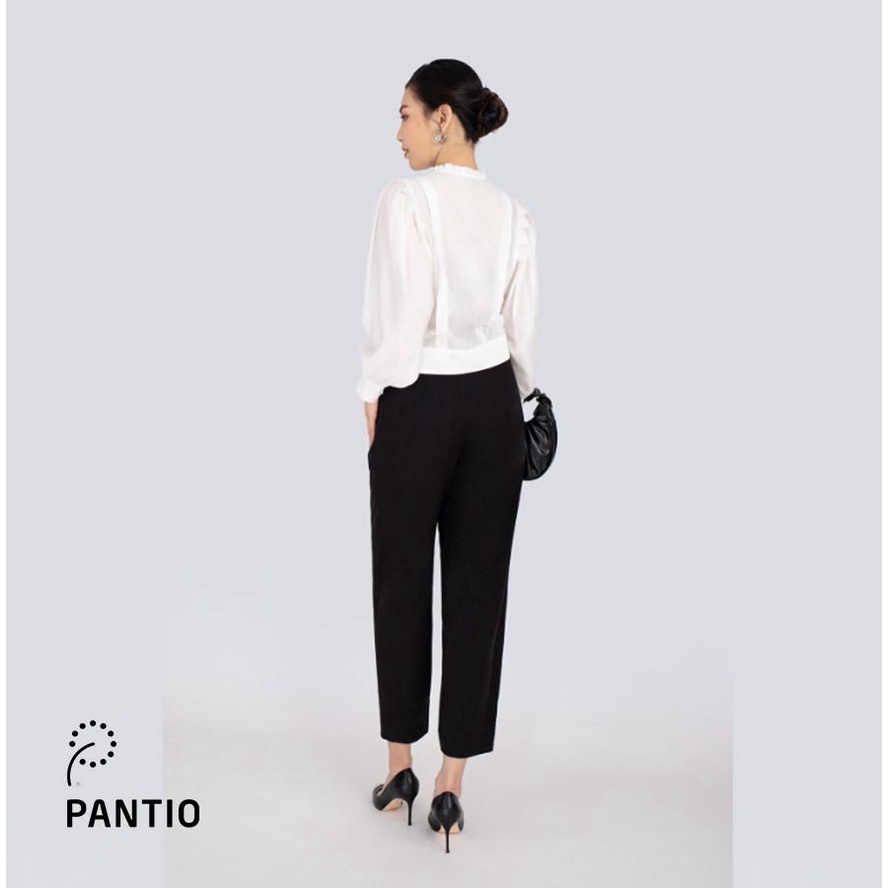 FAK13146 - Áo sơ mi công sở chất liệu vải thô dáng boom thân trước xếp nếp - PANTIO