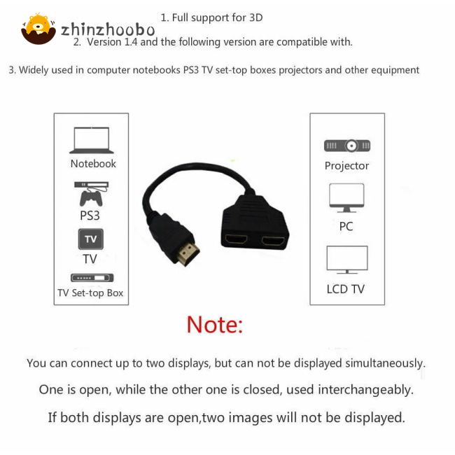 COD 1080P HDMI Splitter Male to Female Cable Adapter Converter HDTV 1 Input 2 Output