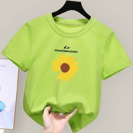 Áo Thun Tay Ngắn Chất Liệu Cotton In Họa Tiết Hoa Xinh Xắn Thời Trang Cho Bé Gái áo bé gái