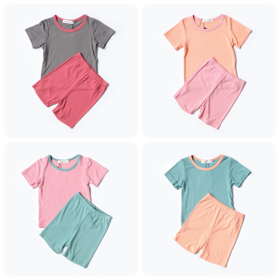 Bộ minkymom thun tăm viền cổ phối màu BTBG - Bảng màu 2.