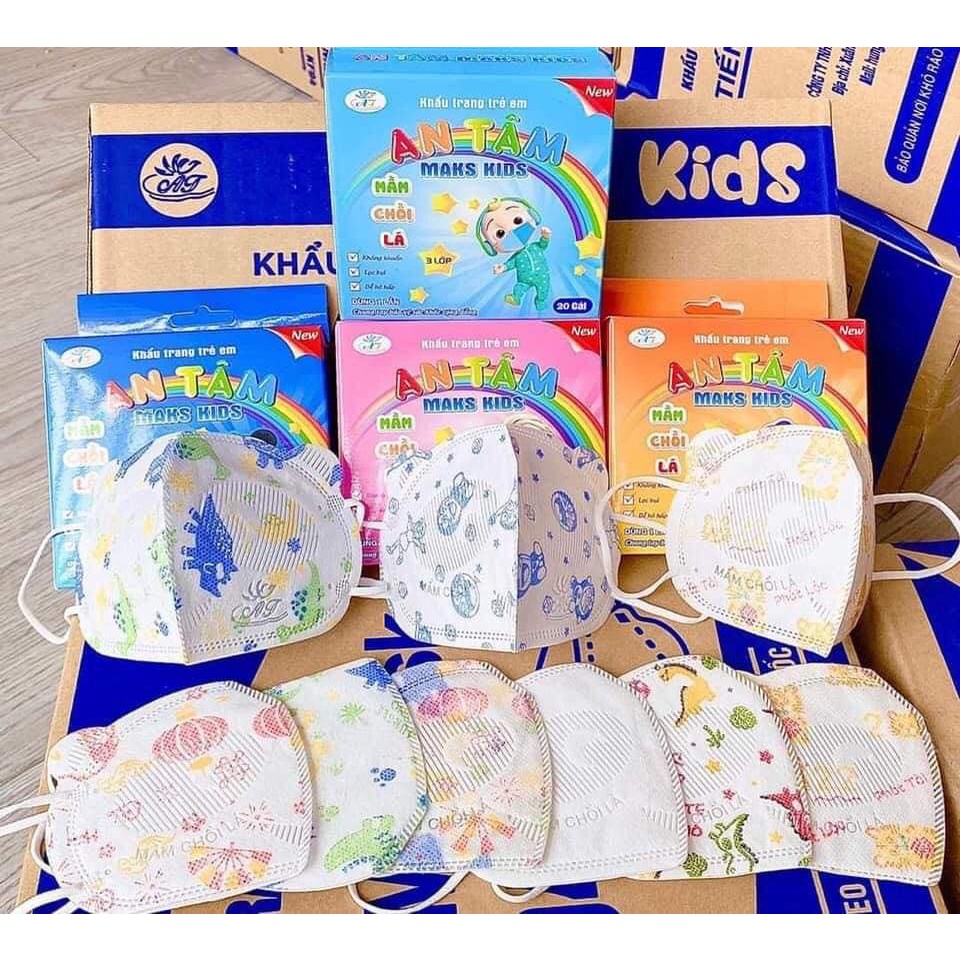 Combo 20- 100c Khẩu Trang 3D Gấu Mầm Chồi Lá chính hãng An Tâm Kids Cho Bé từ 1-5 Tuổi