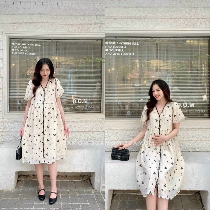 Váy bầu hoa khuy siêu xinh,dáng xuông,phong cách hàn quốc, mặc đi làm đi chơi đều được ,freesize 43-68kg VB13