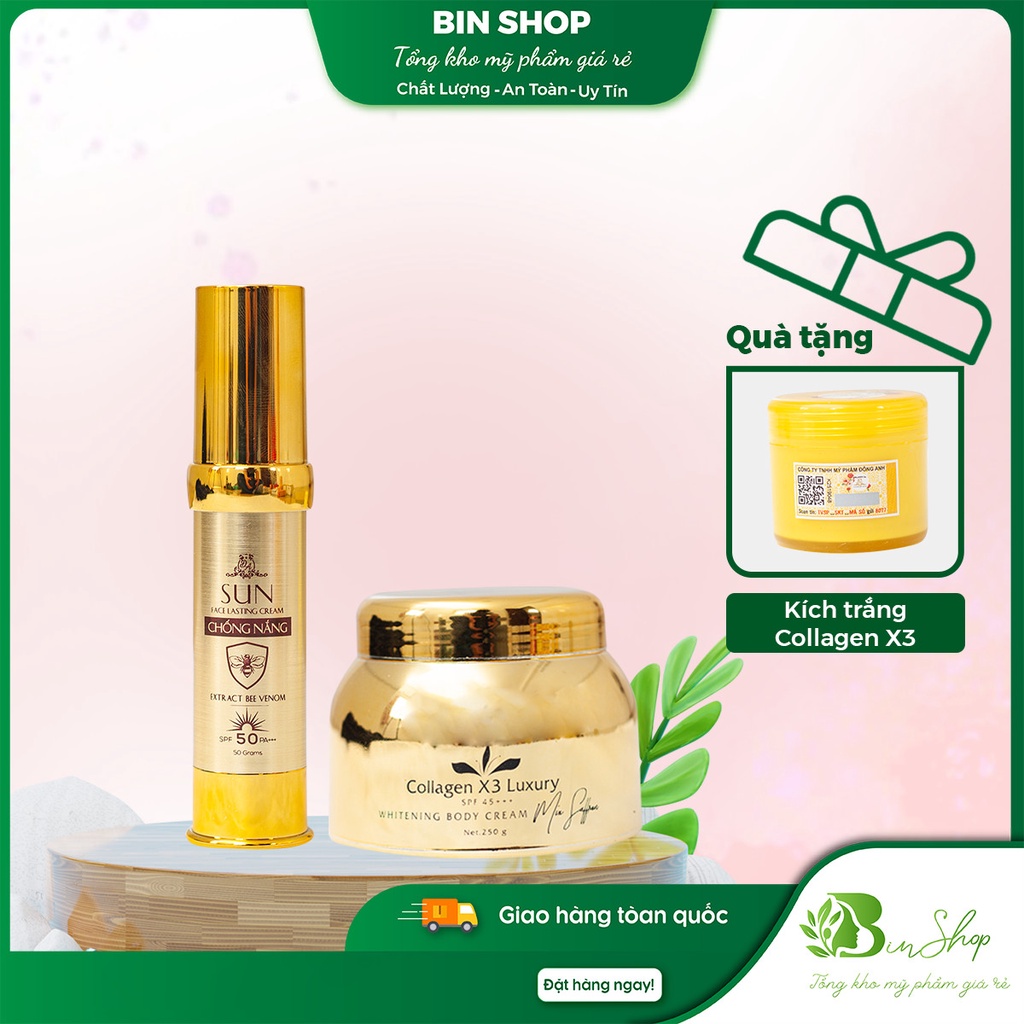 Bộ sản phẩm Kem Body Collagen X3 Luxury + Kem Chống nắng Chiết xuất Nọc ong Collagen X3