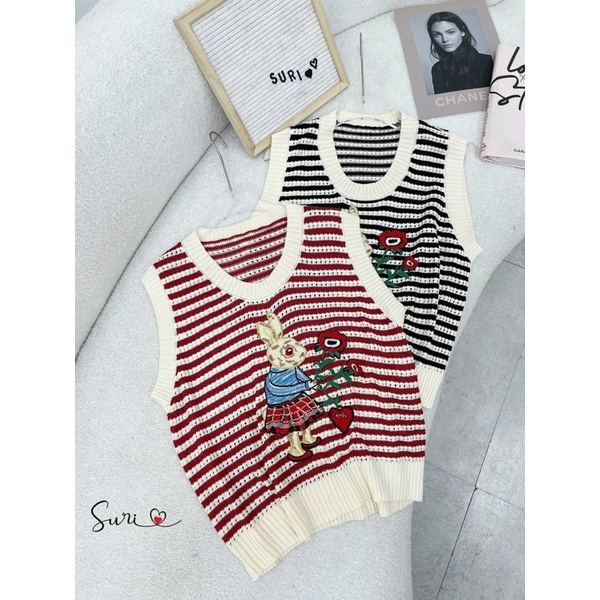 Áo len lưới thỏ thêu, len lưới thoáng mát, dáng len sát nách tanktop