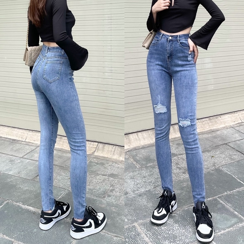 [Hinh Thật Shop chụp] Quần Jeans Skinny Rách  Kiểu Lưng Cao Tôn Dáng Shop YuRi Jeans