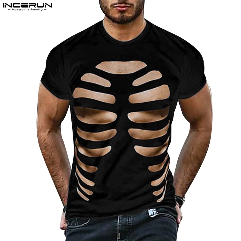 Áo thun INCERUN ngắn tay cổ tròn in hình 3d thời trang cho nam