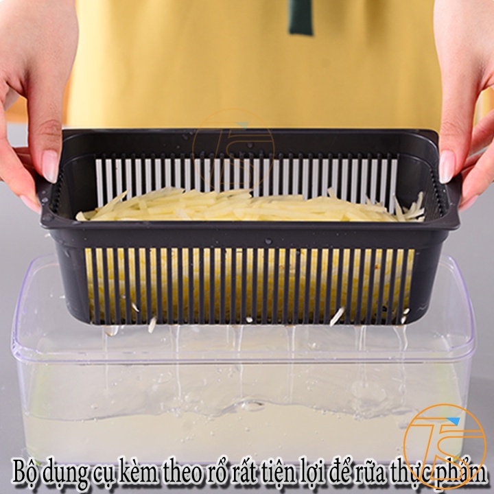 Dụng Cụ Cắt Hạt Lựu, Bào Thái Sợi Củ Quả Đa Năng 8in1 Kèm Rổ Rửa Rau