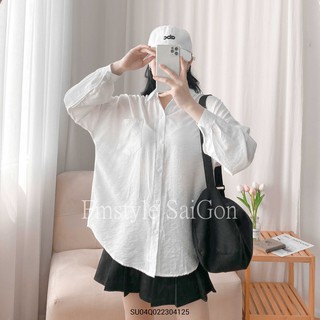 Áo sơ mi nữ form rộng dài tay ulzzang vạt bầu trắng trơn cao cấp VM Shop 21SU04Q022304