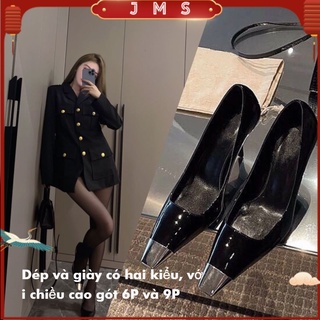 【JMS】Giày Cao Gót Da Bóng Mũi VuôngSexy Fashion Leather High Heels