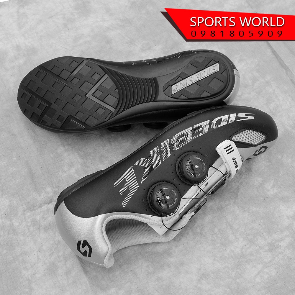 Giày đạp xe không can, 2 khóa vặn SD-021 SIDEBIKE - Đen/Bạc