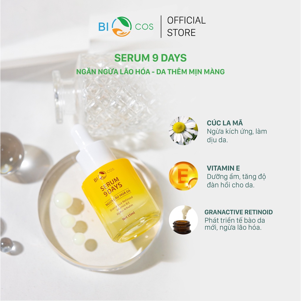 Serum 9DAYS Ngừa Lão Hóa Da BIOCOS 15ml - Dưỡng Ẩm, Giảm Nhăn, Mờ Thâm Nám