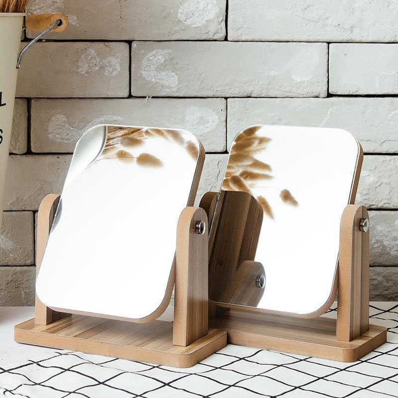 Gương Để Bàn, Gương Mini Trang Điểm Bằng Gỗ Decor Phong Cách Hàn Quốc