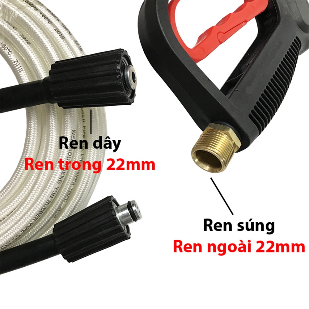 Dây phun xịt cao áp Ergen, cuộn dây áp lực nối dài 15m, dùng cho các dòng máy rửa xe ren 22mm