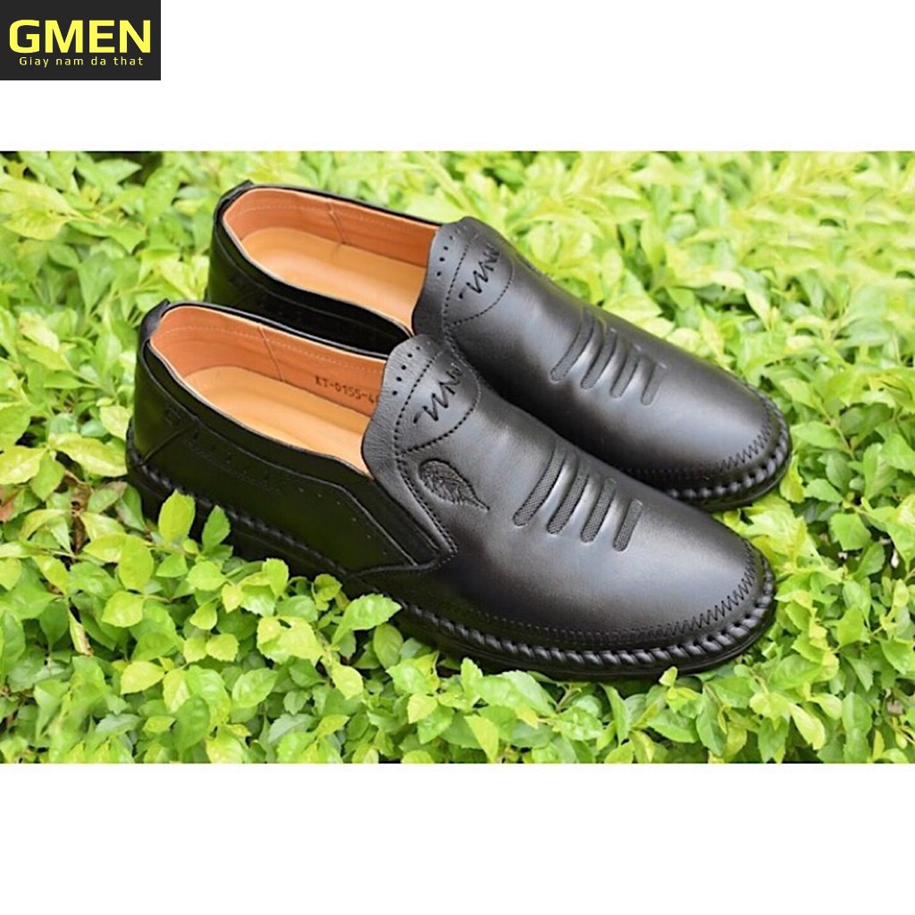 Giày lười nam thiết kế chất liệu da bò mềm mại đế cao su siêu êm chân bảo hành 12 tháng GM0155
